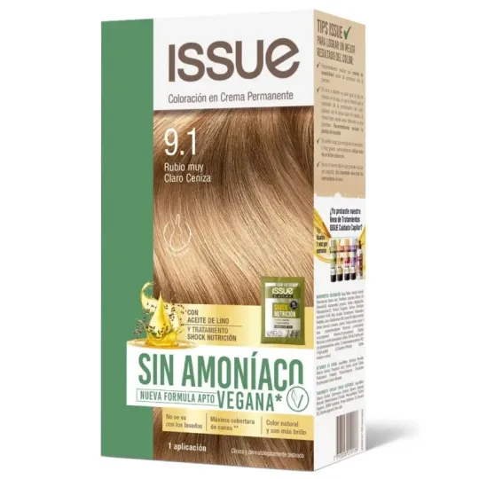 Issue Kit Sin Amoniaco N 9.1 Color Rubio Muy Claro Ceniza