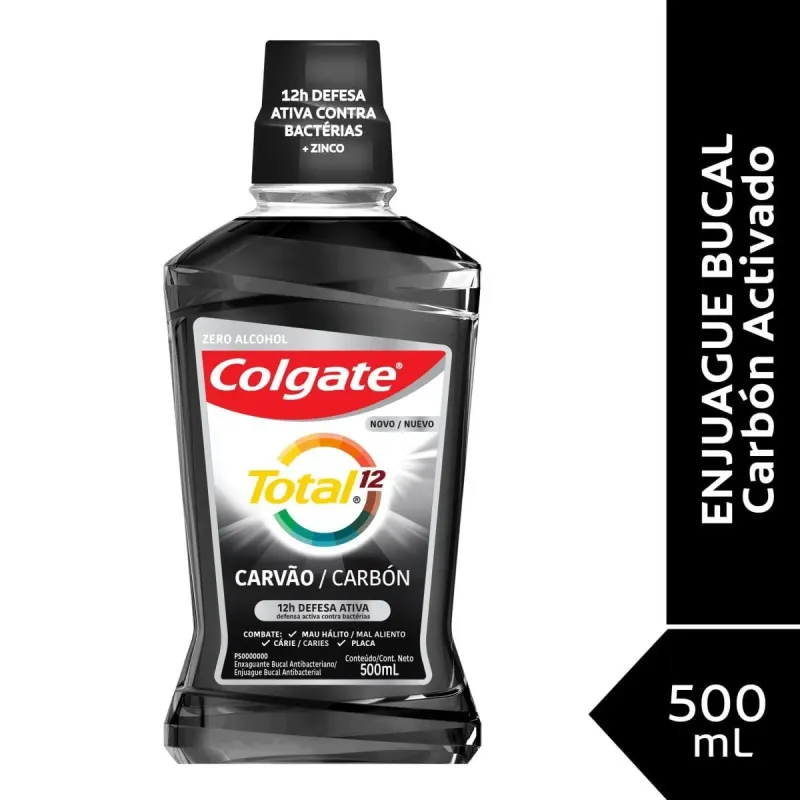 Colgate Enjuague Bucal Total 12 Carbon Activado 500 Ml