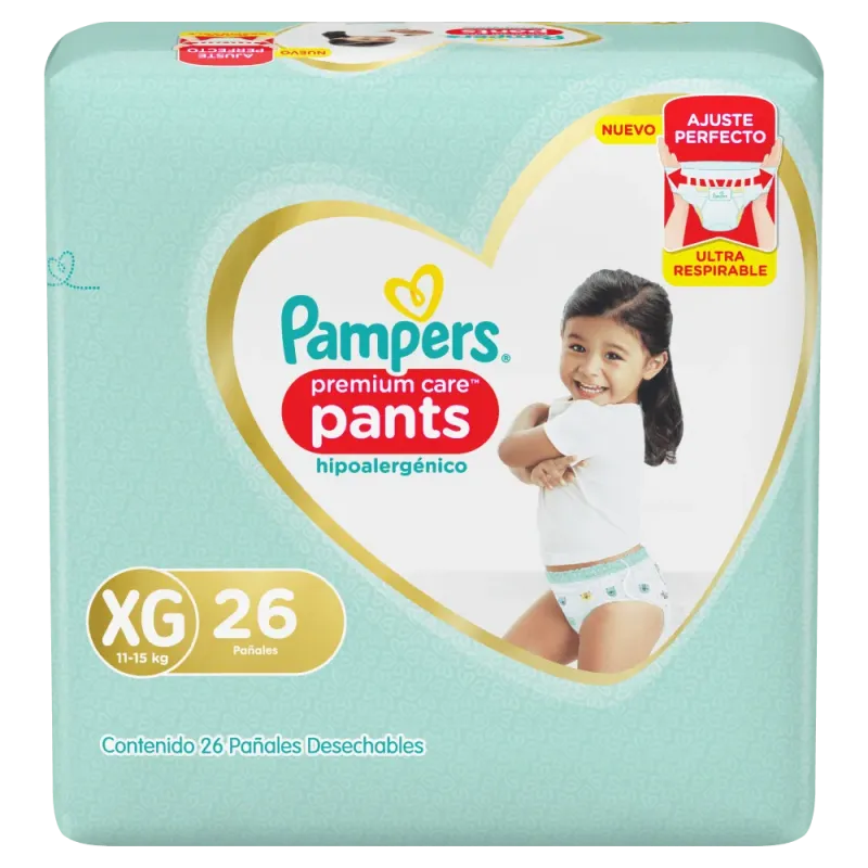 Pañales Pampers Premium Care Pants Ajuste Perfecto Xg
