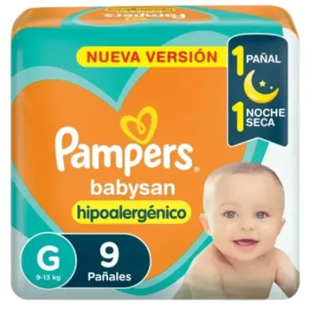 Pampers Pañales Babysan Hipoalergénico Talle G Con Orejas Frontal